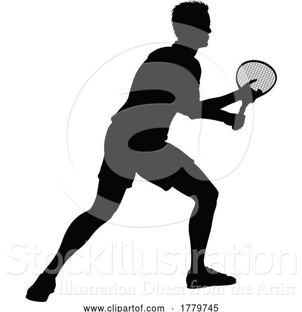 Vector Illustration of Tennis Silhouette Sport Player Guy