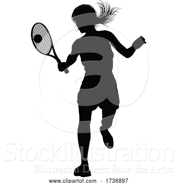 Vector Illustration of Tennis Silhouette Sport Player Lady