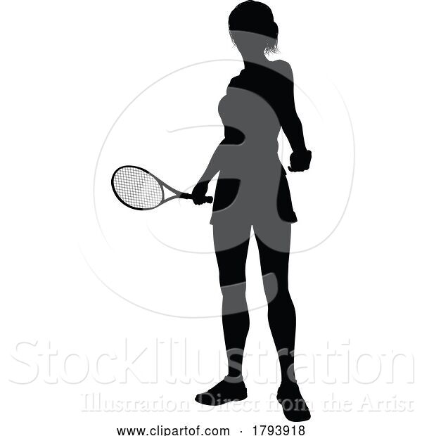 Vector Illustration of Tennis Silhouette Sport Player Lady