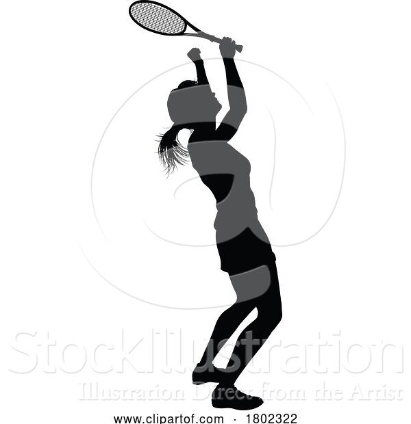 Vector Illustration of Tennis Silhouette Sport Player Lady