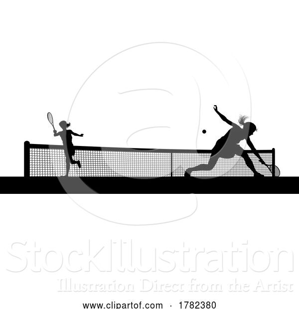 Vector Illustration of Tennis Women Playing Match Silhouette Players