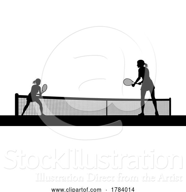 Vector Illustration of Tennis Women Playing Match Silhouette Players