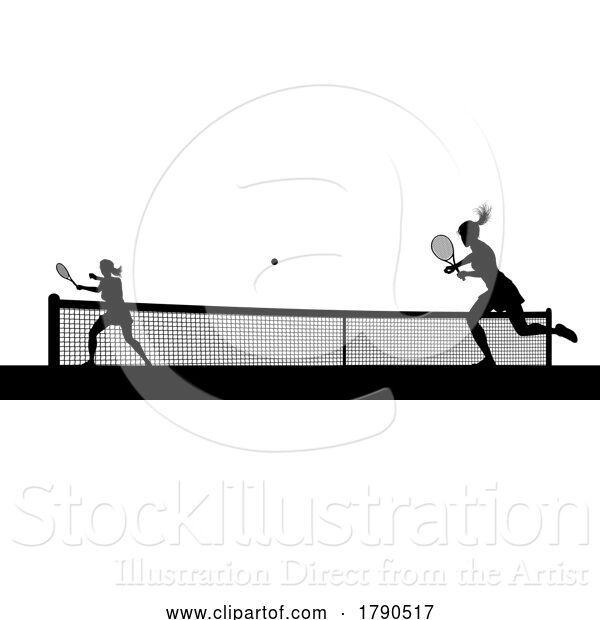 Vector Illustration of Tennis Women Playing Match Silhouette Players