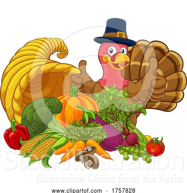 Vector Illustration of Thanksgiving Turkey Cornucopia Horn of Plenty