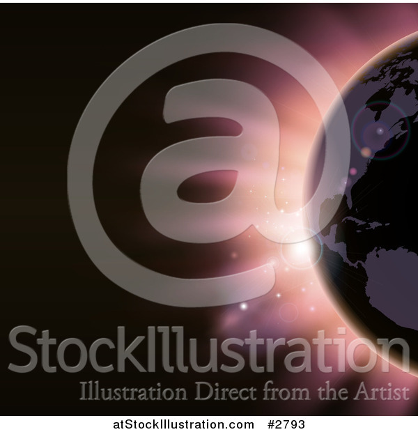 Vector Illustration of the Americas Featured on the Earth Against an Eclipse and Pink Light
