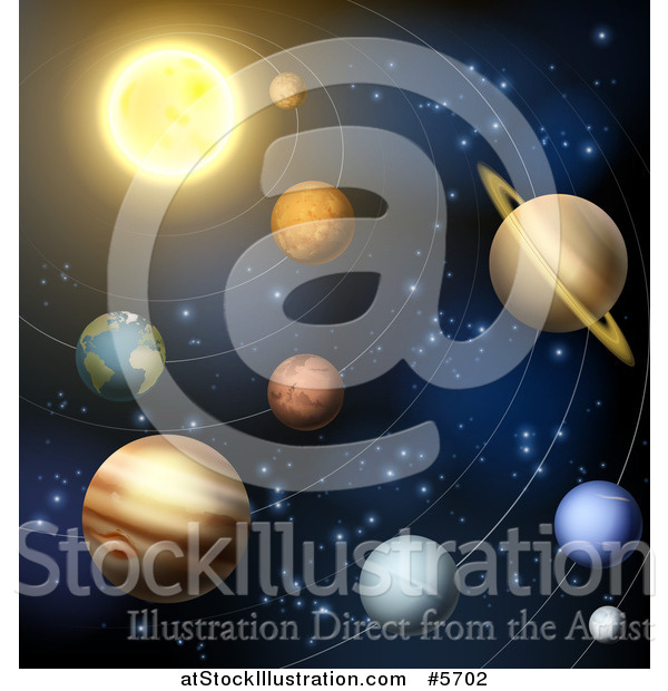 Vector Illustration of the Solar System with Orbit Rings
