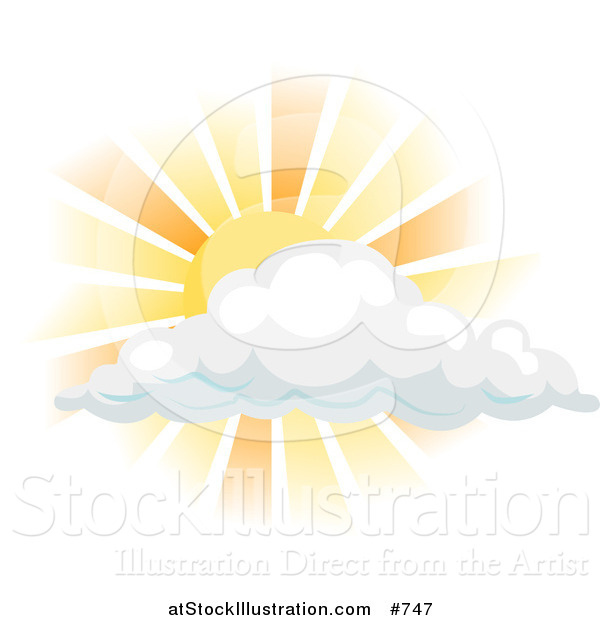 Vector Illustration of the Sun Shining Behind a Cloud