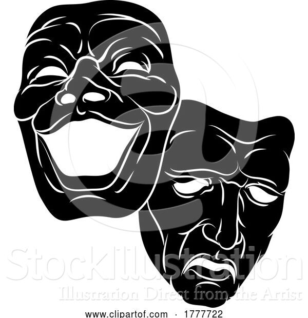 Vector Illustration of Theater or Theatre Drama Comedy and Tragedy Masks