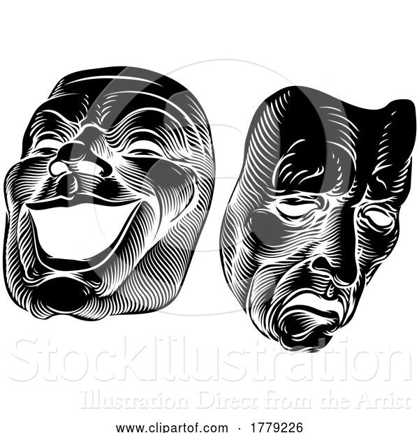 Vector Illustration of Theater or Theatre Drama Comedy and Tragedy Masks