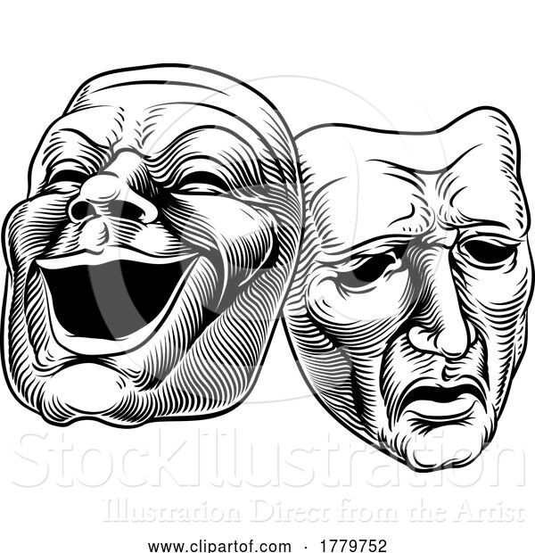 Vector Illustration of Theater or Theatre Drama Comedy and Tragedy Masks