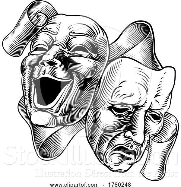 Vector Illustration of Theater or Theatre Drama Comedy and Tragedy Masks