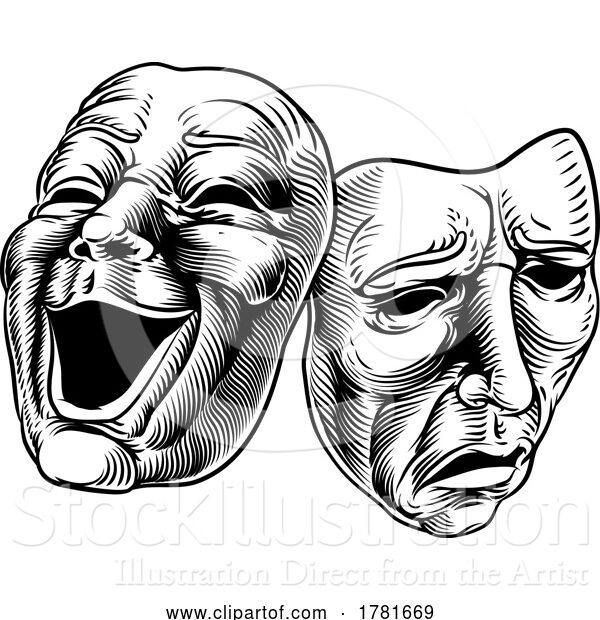 Vector Illustration of Theater or Theatre Drama Comedy and Tragedy Masks