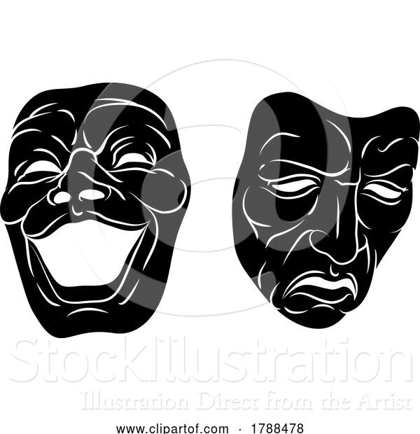 Vector Illustration of Theater or Theatre Drama Comedy and Tragedy Masks