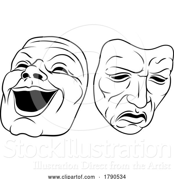 Vector Illustration of Theater or Theatre Drama Comedy and Tragedy Masks