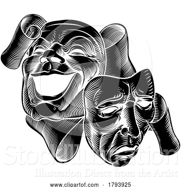 Vector Illustration of Theater or Theatre Drama Comedy and Tragedy Masks