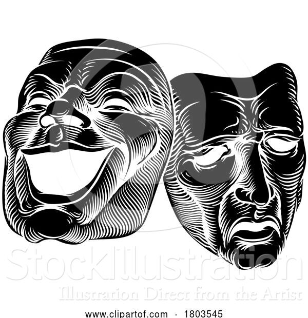 Vector Illustration of Theater or Theatre Drama Comedy and Tragedy Masks