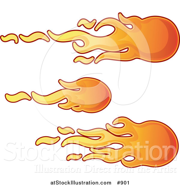 Vector Illustration of Three Flaming Fireballs Flying past