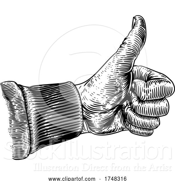 Vector Illustration of Thumb up Sign Hand Vintage Woodcut