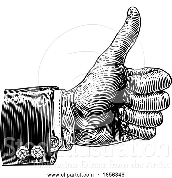 Vector Illustration of Thumbs up Hand Sign Retro Vintage Woodcut