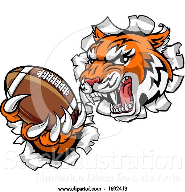 Vector Illustration of Tiger American Football Player Sports Mascot