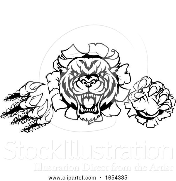 Vector Illustration of Tiger Angry Mascot Background Claws Breakthrough