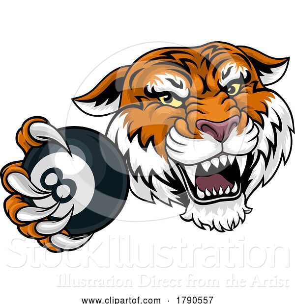 Vector Illustration of Tiger Angry Pool 8 Ball Billiards Mascot