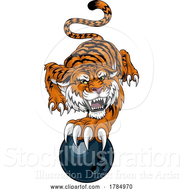 Vector Illustration of Tiger Bowling Ball Animal Sports Team Mascot