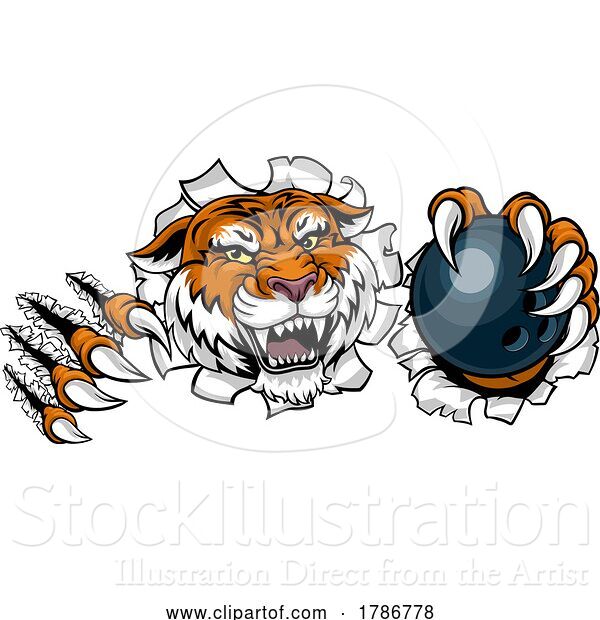 Vector Illustration of Tiger Bowling Ball Animal Sports Team Mascot