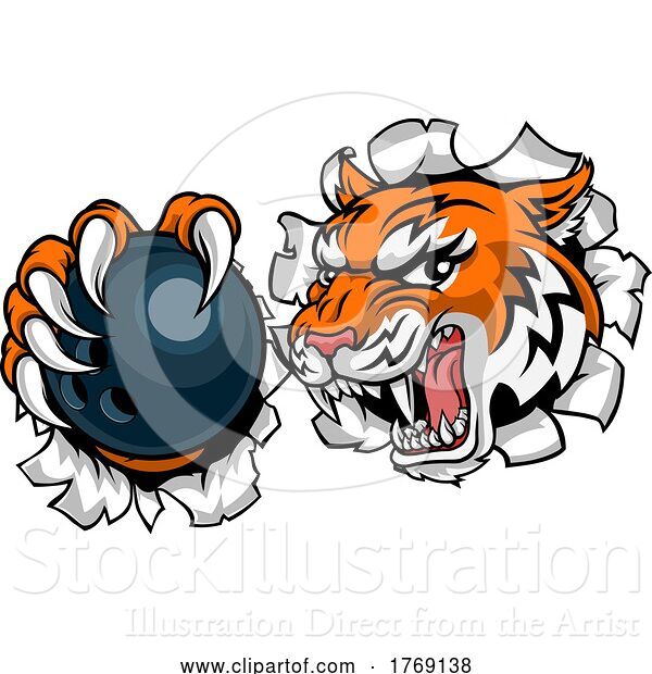 Vector Illustration of Tiger Bowling Player Animal Sports Mascot