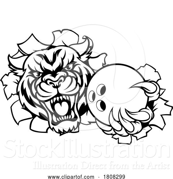 Vector Illustration of Tiger Cat Animal Sports Bowling Ball Mascot