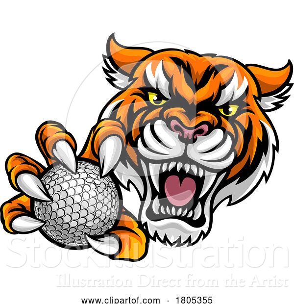 Vector Illustration of Tiger Cat Animal Sports Golf Ball Mascot