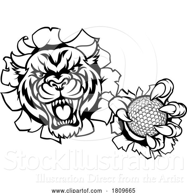 Vector Illustration of Tiger Cat Animal Sports Golf Ball Mascot