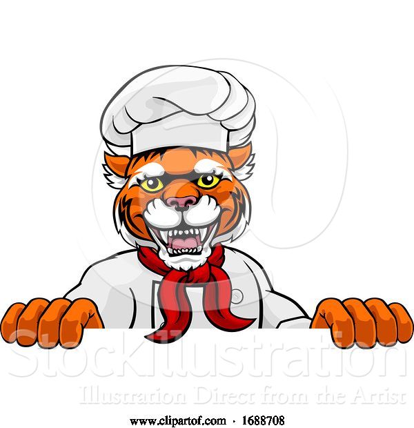 Vector Illustration of Tiger Chef Mascot Sign Character