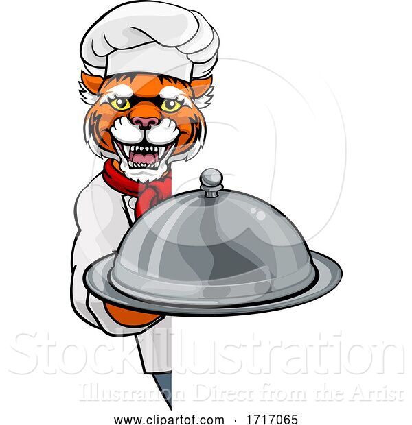 Vector Illustration of Tiger Chef Mascot Sign Character