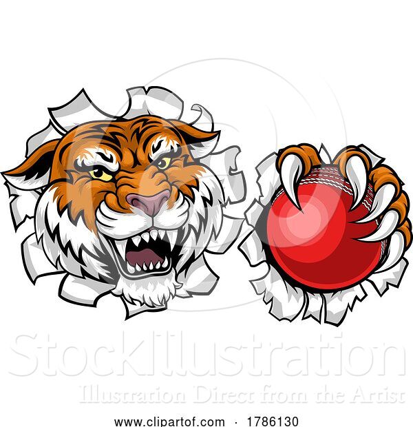 Vector Illustration of Tiger Cricket Ball Animal Sports Team Mascot