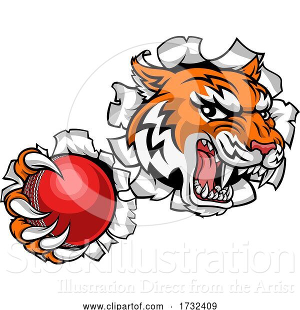 Vector Illustration of Tiger Cricket Player Animal Sports Mascot