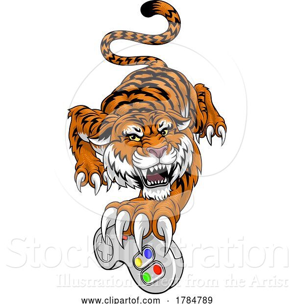 Vector Illustration of Tiger Gamer Video Game Animal Sports Team Mascot