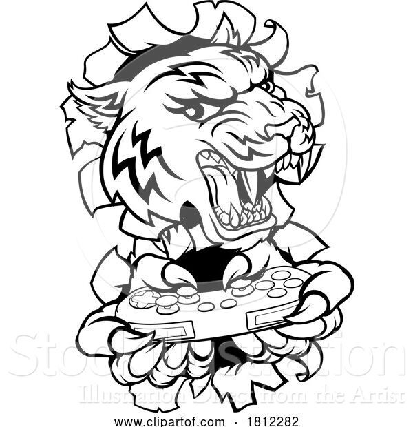 Vector Illustration of Tiger Gamer Video Game Controller Mascot