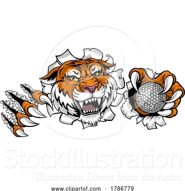 Vector Illustration of Tiger Golf Ball Sports Team Animal Mascot