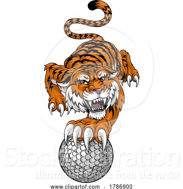 Vector Illustration of Tiger Golf Ball Sports Team Animal Mascot