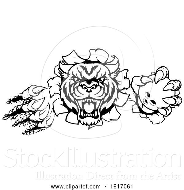 Vector Illustration of Tiger Holding Bowling Ball Breaking Background