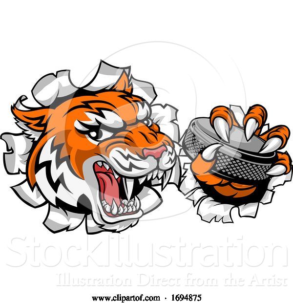 Vector Illustration of Tiger Ice Hockey Player Animal Sports Mascot