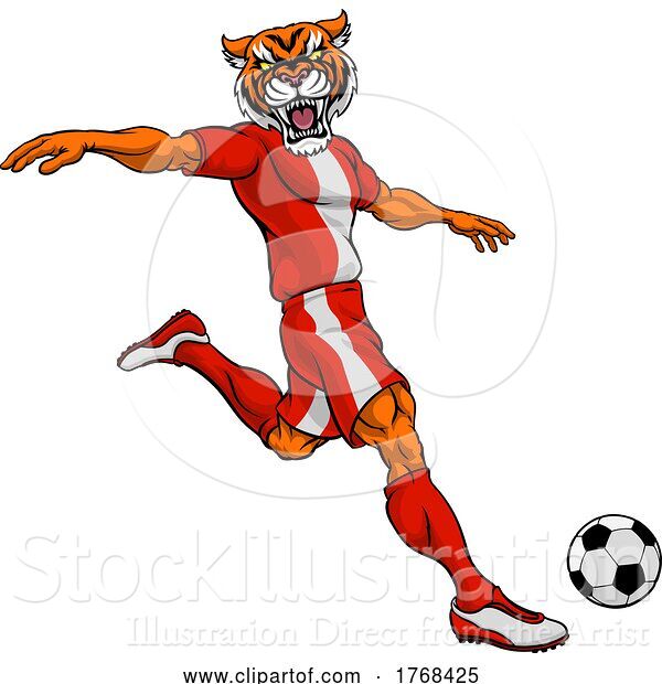 Vector Illustration of Tiger Soccer Football Player Animal Sports Mascot