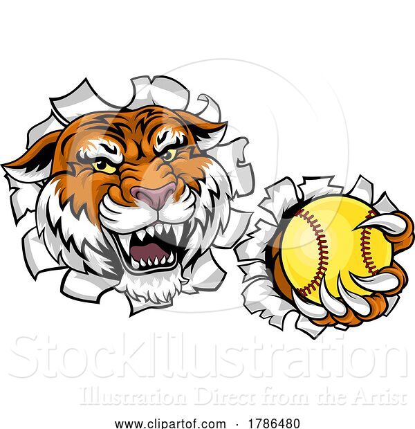 Vector Illustration of Tiger Softball Animal Sports Team Mascot