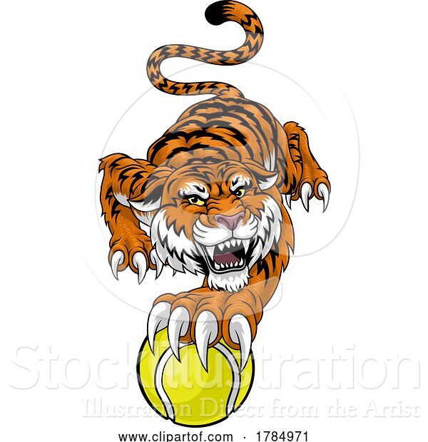 Vector Illustration of Tiger Tennis Ball Animal Sports Team Mascot