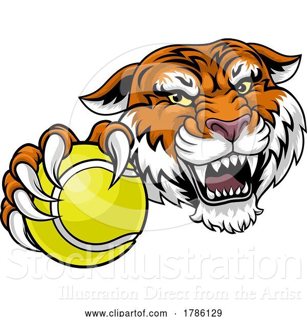 Vector Illustration of Tiger Tennis Ball Animal Sports Team Mascot