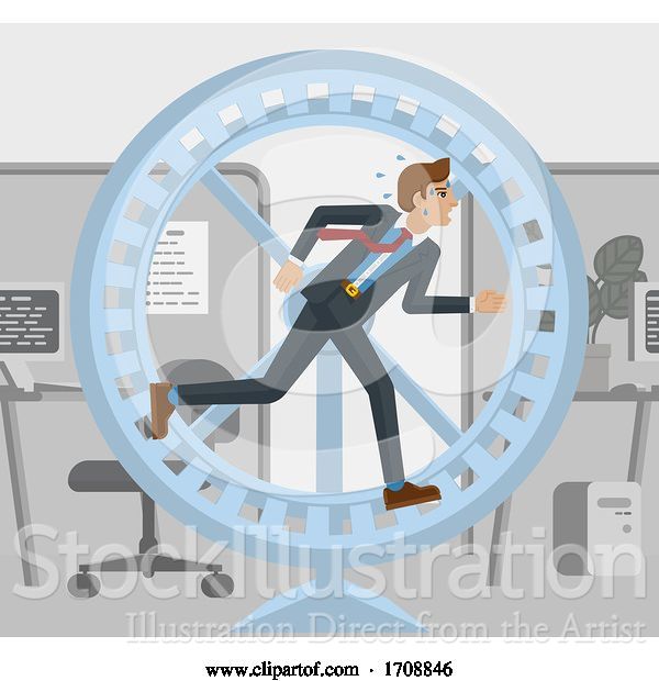 Vector Illustration of Tired Businessman Running Hamster Wheel Concept