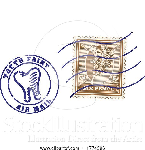 Vector Illustration of Tooth Fairy Letter Postage Postal Post Stamps