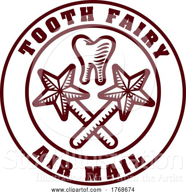 Vector Illustration of Tooth Fairy Postal Letter Postage Envelope Stamp