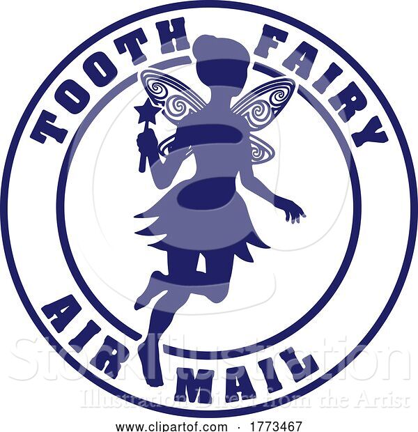 Vector Illustration of Tooth Fairy Silhouette Letter Air Mail Post Stamp